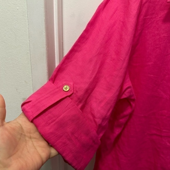COPY - Chaps Fuchsia Color 100% Linen Buttoned Down Shirt Top Sz XL - Picture 3 of 6